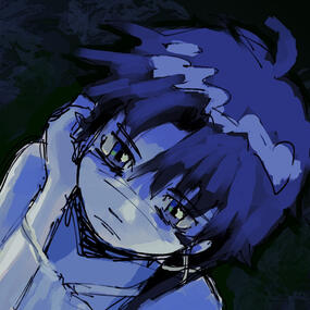 lain from serial experiments lain in blue lighting pushing her hair back
